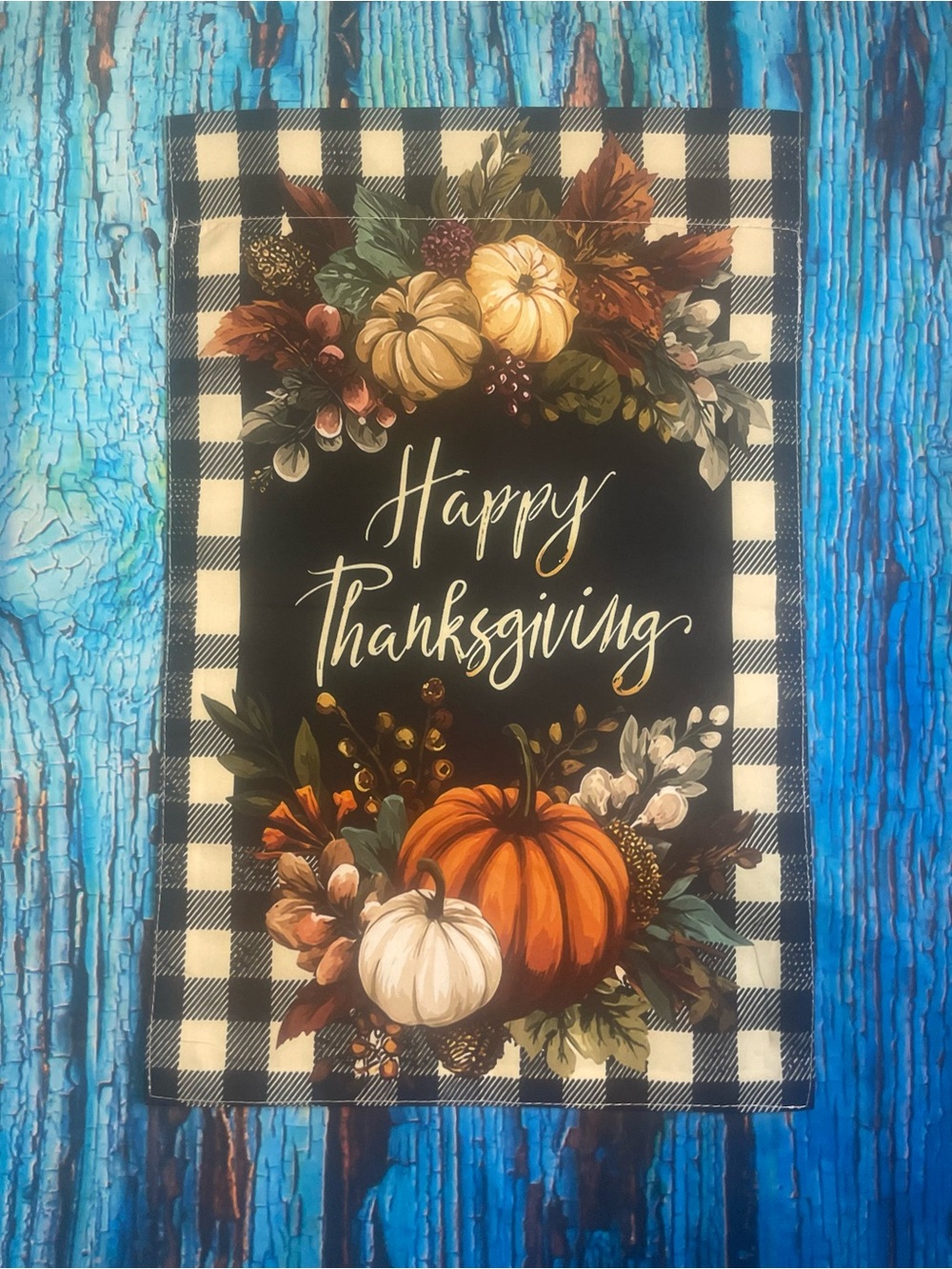 Happy Thanksgiving Buffalo Check Fall Garden Flag - Pumpkins
